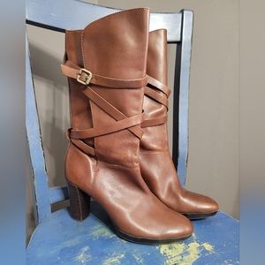 Franco Sarto "Novella" Boots Buckle Strap Slip On Saddle Leather Womens Size 9.5